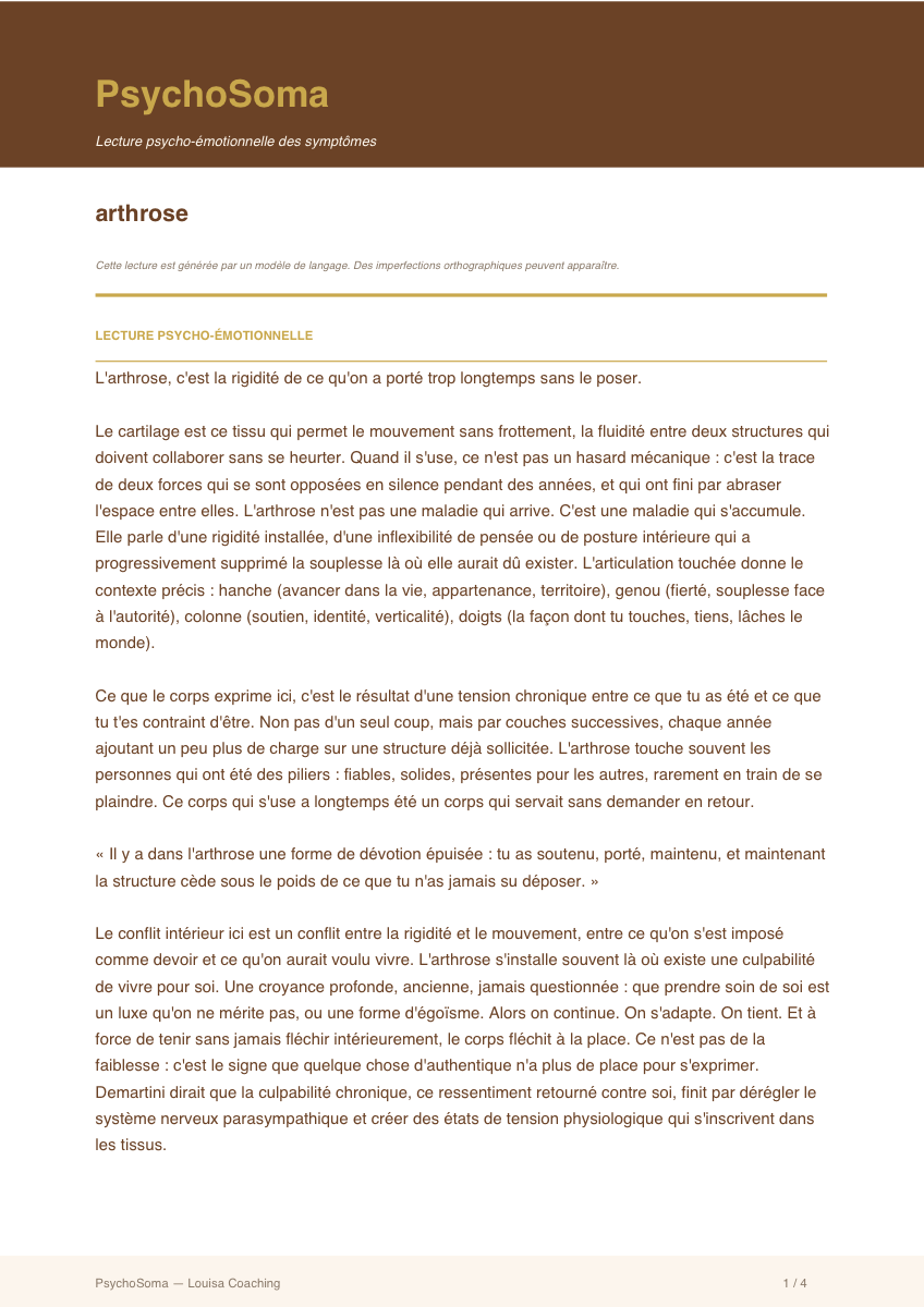 Fiche PsychoSoma — Arthrose